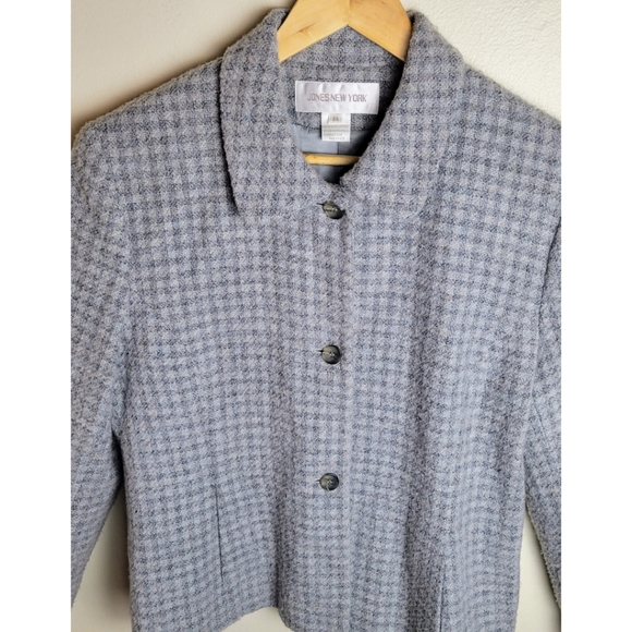Jones New York Vintage Plaid Wool Blazer Gray Size 14 - Picture 2 of 9